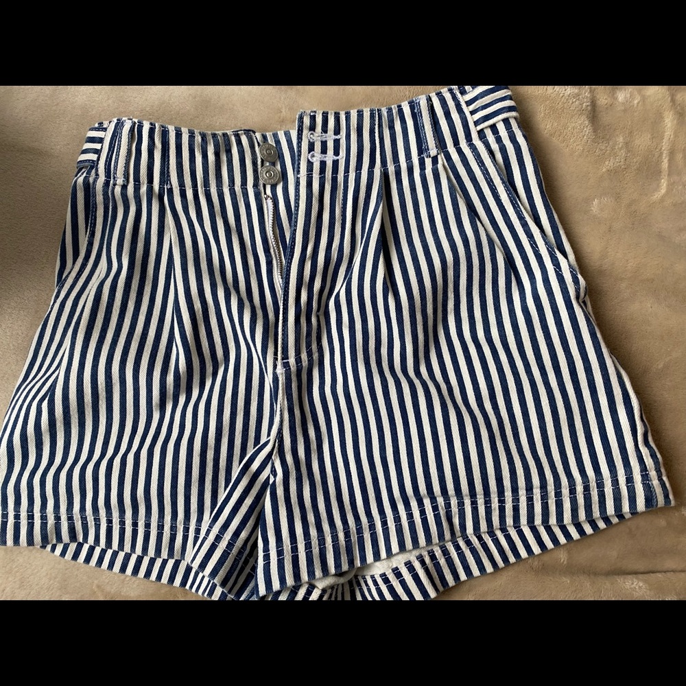 Blue and white striped shorts